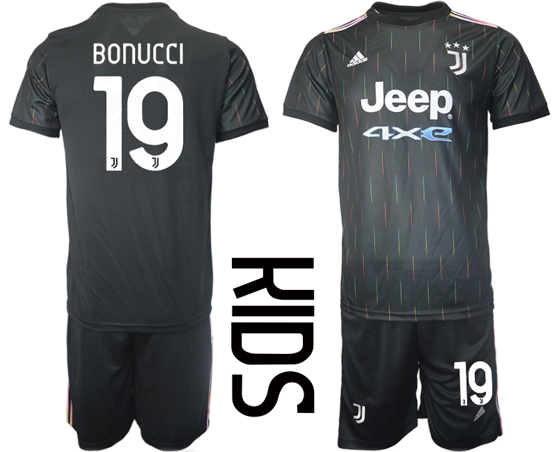 Youth 2021-2022 Club Juventus away black #19 Soccer Jersey